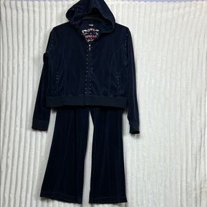 Vtg Y2K blue Apollo 2 piece loungewear track suit top 2XL bottom 1X